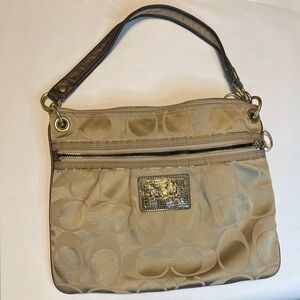 Coach Poppy Signature Sateen  Beige Gold Multi Zip Bag